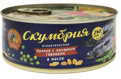 Скумбрия атл. в масле с овощным гарниром пряная КТК 240 гр 1/24