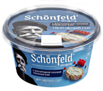 Сыр творожный с голубой плесенью "Блю" тм "Schonfeld" 65% 100г 1/8шт