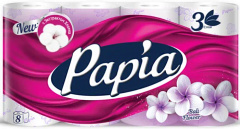 Туалет.бумага PAPIA Балийский цветок 3сл/8 рул, 7 шт