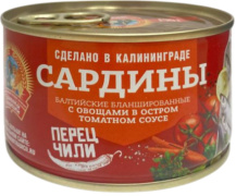 Сардины балт. из салаки бланш. в остром т/с с овощ.гарниром КТК 240 гр 1/24