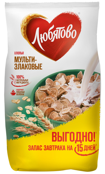 Хлопья зерновые "Мультизлаковые" ц/п 450г 1/8 ТМ "Любятово"