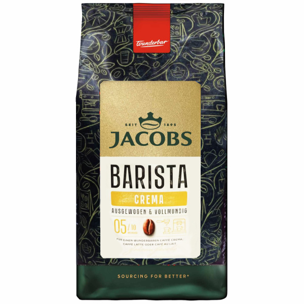 Кофе в зёрнах JACOBS BARISTA CREMA 1кг 1/4 э