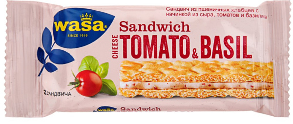 Сандвичи из пшеничных хлебцев с начинкой сыр, томат и базилик WASA CHEESE, TOMATO & BASIL 40гр 1/24