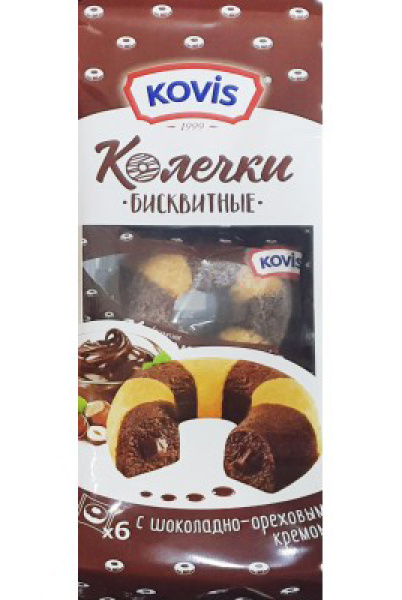 Хлебобулочные сдобные колечки с шоколадно-ореховым кремом Kovis 240г 1/6 НДС 10%