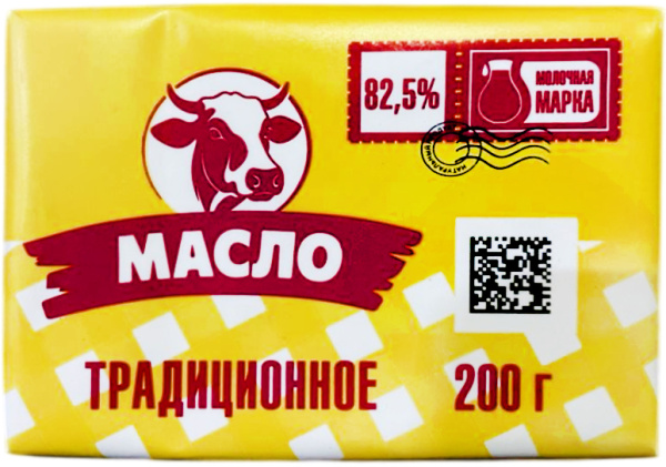 Масло сливочное Традиционное 82,5% 200г Русская деревня 1/30