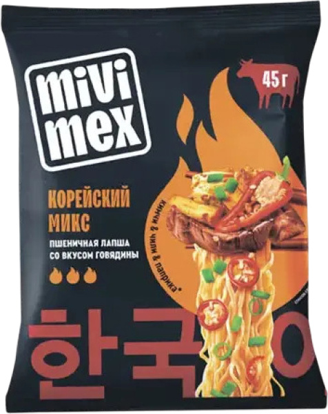Лапша БП MIVIMEX со вкусом говядины Корейский Микс 45гр 1/100 брикет