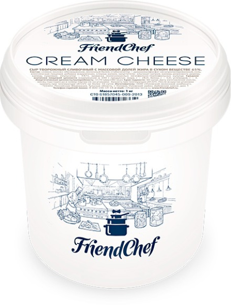 Творожный сыр "CREAM CHEESE" тм FriendChef 65% 1кг ведро
