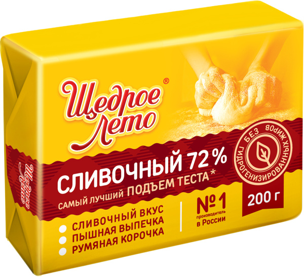 Маргарин "Щедрое Лето" 72% 200гр 1/50