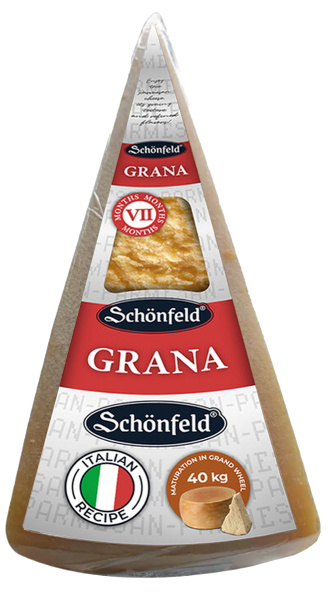 Сыр твердый "GRANA" (7 мес.) мдж. 43%, тм "Schonfeld" РФ, ~2,1кг/2 шт