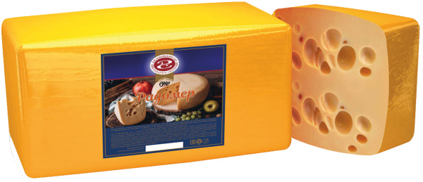Сыр полутвердый "Радомер" (тип Маасдам) брус м.д.ж. 45%, ТМ Джанкойский сыр 5кг/16кг