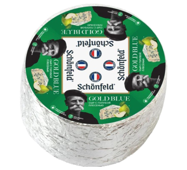 Сыр мягкий с голубой плесенью "Gold Blue" т.м. "Schonfeld", мдж 55%, вес, голова ~3 кг/1 шт