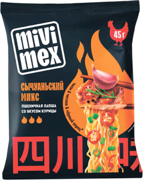 Лапша БП MIVIMEX со вкусом курицы Сычуаньский Микс 45гр 1/100 брикет
