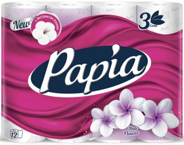 Туалет.бумага PAPIA Балийский цветок 3сл/12 рул,7 шт