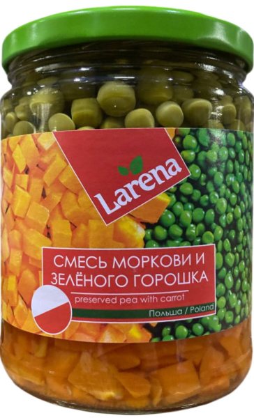 Смесь морковки и зеленого горошка Larena 480(280г)г ст/б 1/8