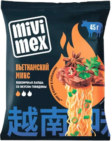 Лапша БП MIVIMEX со вкусом говядины Въетнамский Микс 45гр 1/100 брикет