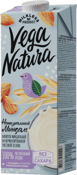 Напиток Рисово-миндальный БЕЗ САХАРА тм "Vega Natura" мдж. 1,2% 1л 1/6