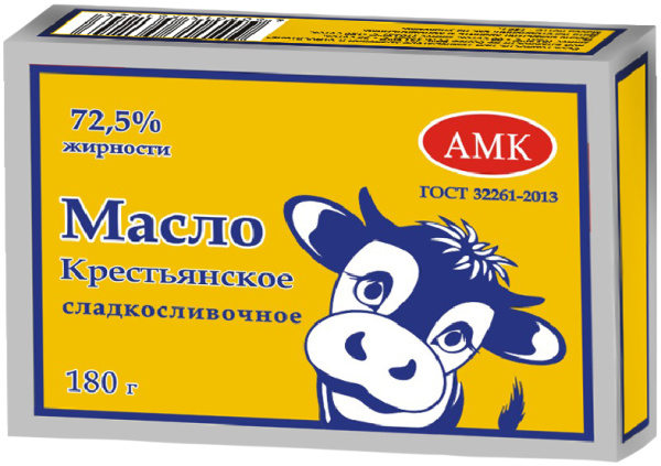 Масло "Крестьянское" 72,5% 180гр ТМ "АМК" 1/30 БЗМЖ