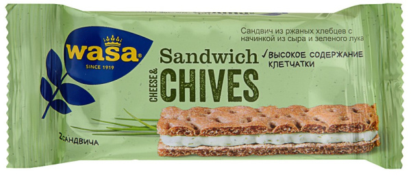 Сандвичи из ржаных хлебцев с начинкой сыр и лук WASA CHEESE & CHIVES 37гр 1/24