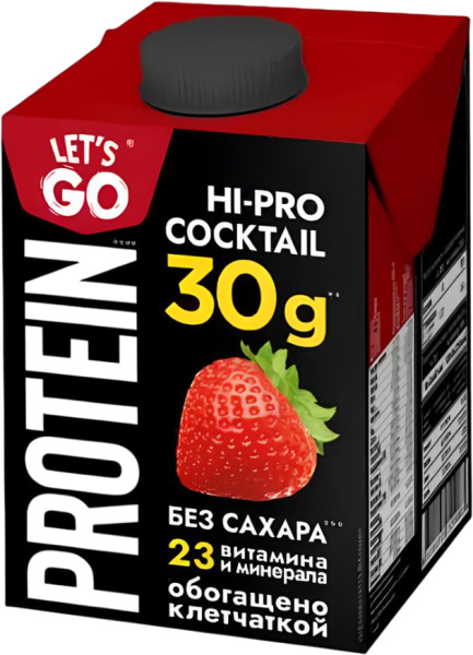 Коктейль КЛУБНИКА Let's Go 0%(безлактозный, высокобелковый) 500г 1/6